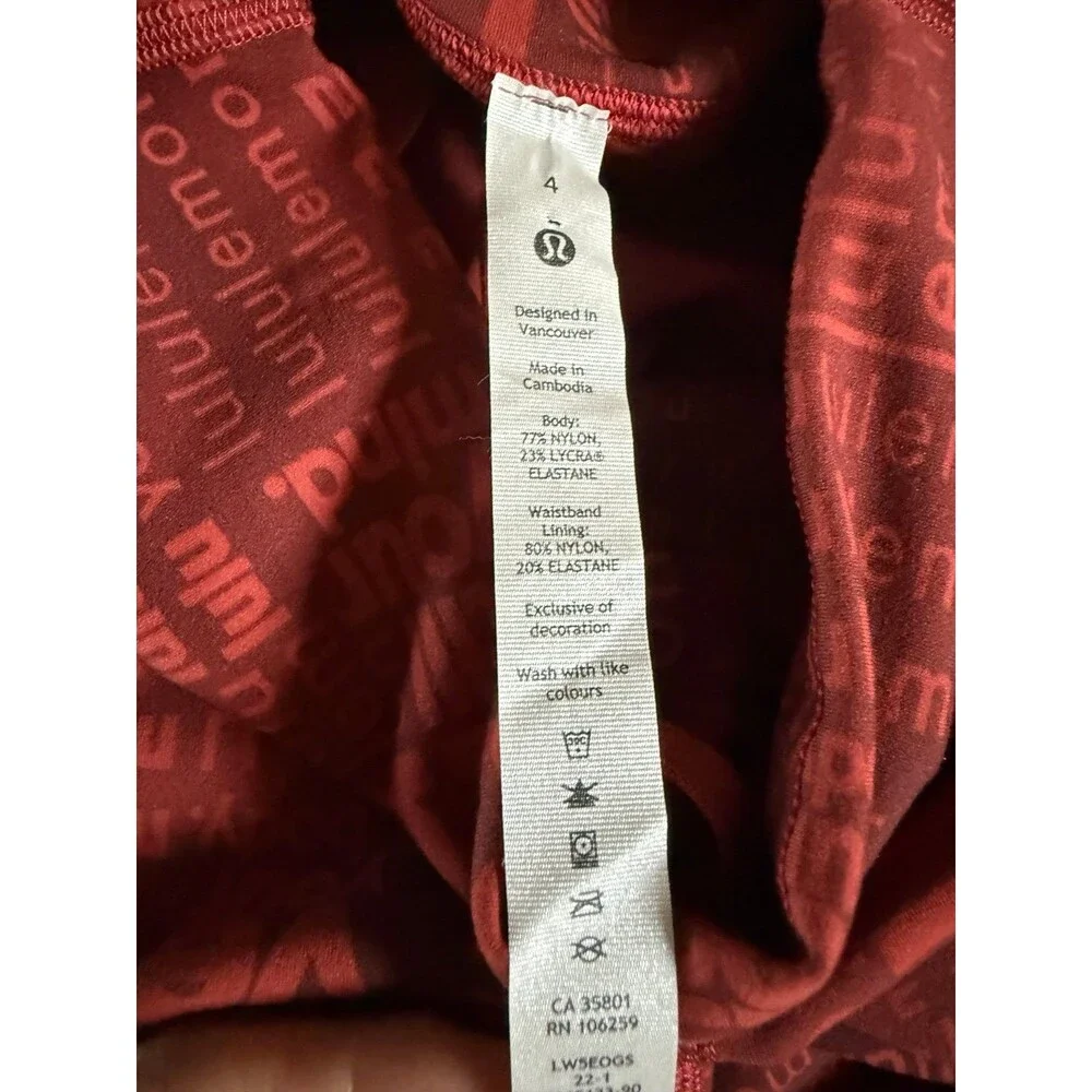 Lululemon Wunder Train Contour Fit High Rise Tights Sz. 4 Ombré Red Multi